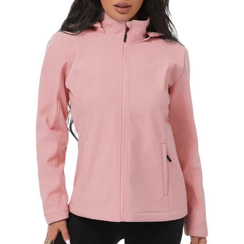 Women's Vest Hooded Jacket Coat Light Pink Fleece Winter Warm Zippered Pockets - Picture 6 of 9